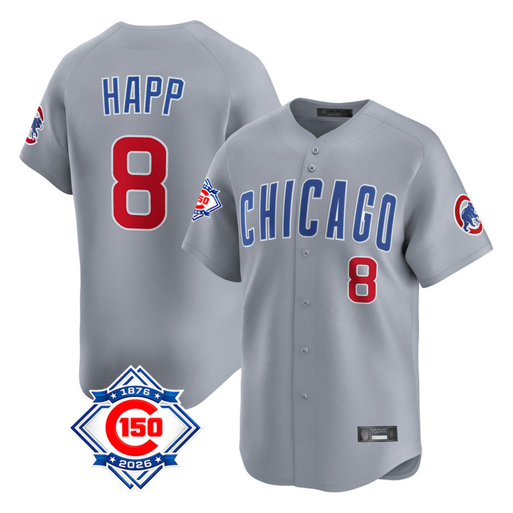 Kooe C.Cubs #8 Ian Happ Player Gray Road 150th Anniversary Limited Home Stitched Jerseys