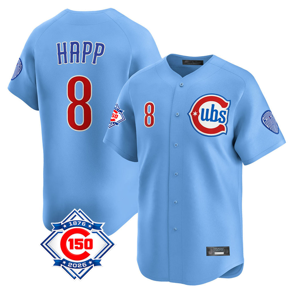 Kooe C.Cubs #8 Ian Happ Player Light Blue 150th Anniversary Limited Home Stitched Jerseys