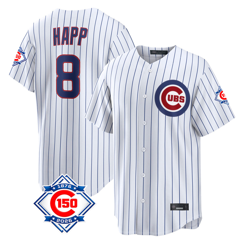 Kooe C.Cubs #8 Ian Happ Player White 150th Anniversary Limited Home Game Stitched Jerseys