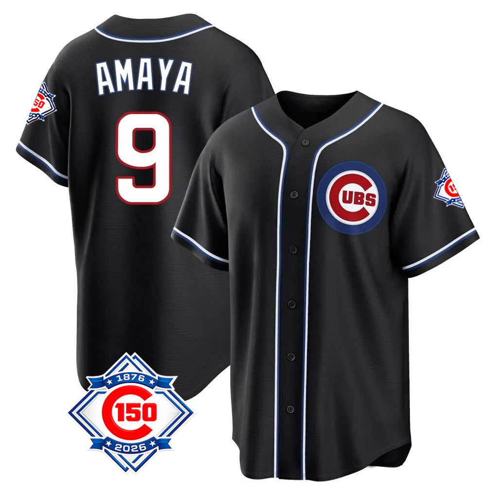Kooe C.Cubs #9 Miguel Amaya Player Black Fashion Out 150th Anniversary Game Stitched Jerseys