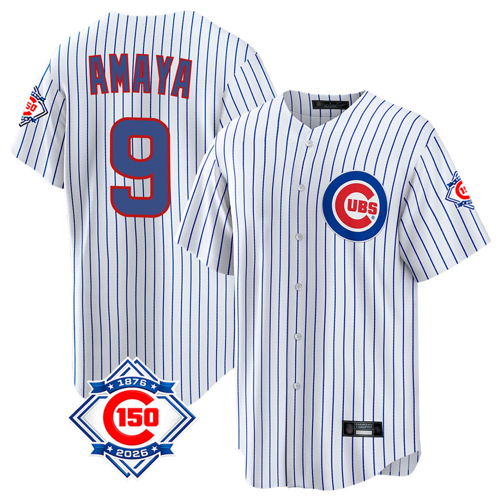 Kooe C.Cubs #9 Miguel Amaya Player White 150th Anniversary Home Game Stitched Jerseys