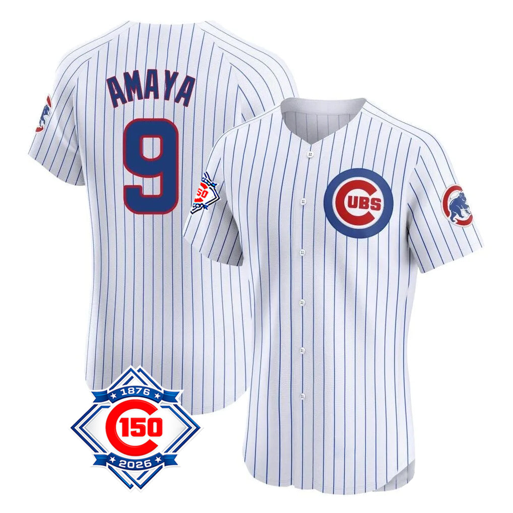 Kooe C.Cubs #9 Miguel Amaya Player White 150th Anniversary Limited Elite Home Game Stitched Jerseys