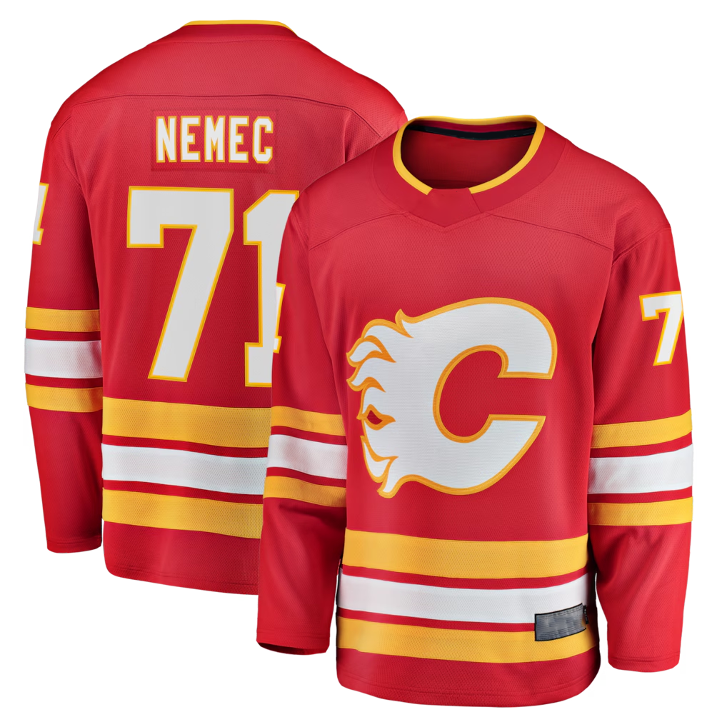 Kooe C.Flames #71 Simon Nemec Red Home Breakaway Jerseys