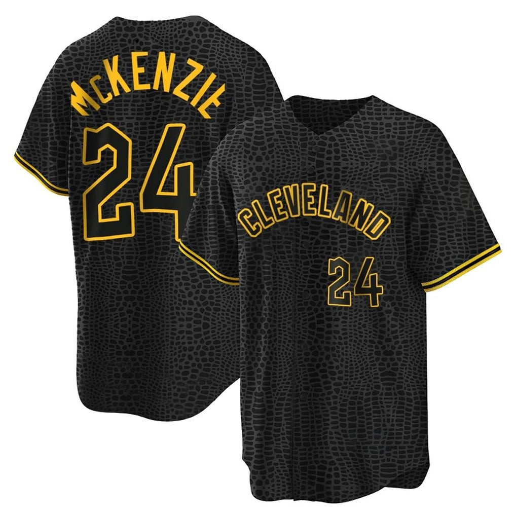 Kooe C.Guardians #24 Triston McKenzie Player Black Snake Skin City Home Game Stitched Jerseys