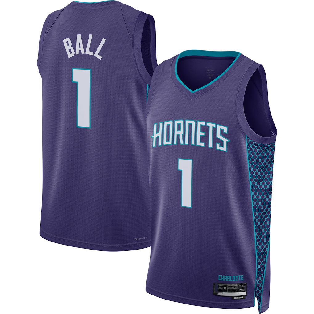 Kooe C.Hornets #1 LaMelo Ball Jordan Brand Purple Swingman Jerseys - Statement Edition