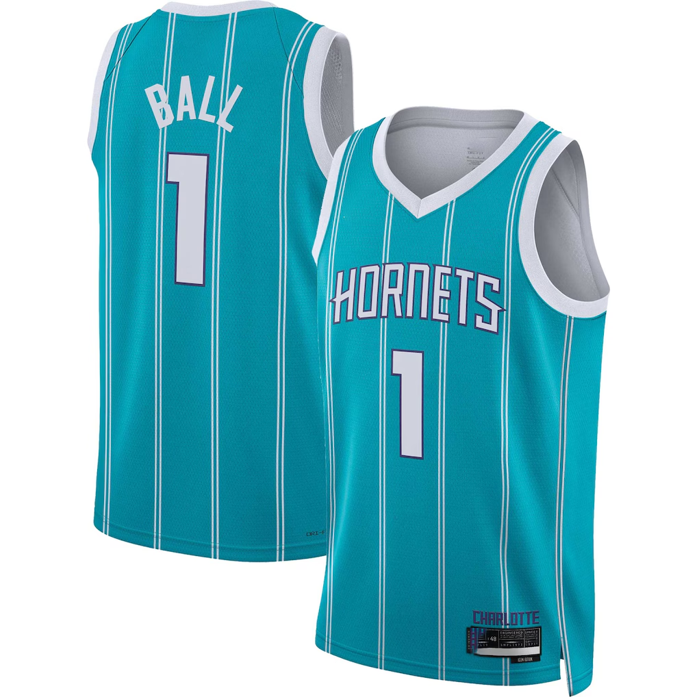 Kooe C.Hornets #1 LaMelo Ball  Teal Swingman Jerseys - Icon Edition