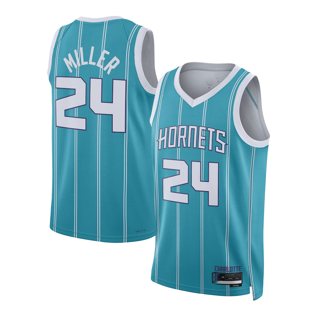 Kooe C.Hornets #24 Brandon Miller Teal Draft Swingman Jerseys - Icon Edition