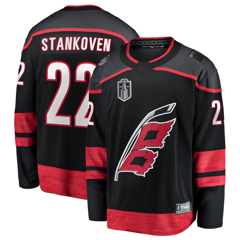 Kooe C.Hurricanes #22 Logan Stankoven Black 2026 Stanley Cup Final Home Breakaway Stitched Jerseys