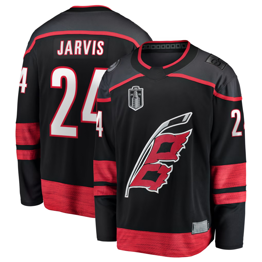 Kooe C.Hurricanes #24 Seth Jarvis Black 2026 Stanley Cup Final Home Breakaway Stitched Jerseys
