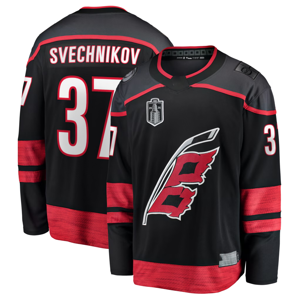 Kooe C.Hurricanes #37 Andrei Svechnikov Black 2026 Stanley Cup Final Home Breakaway Stitched Jerseys