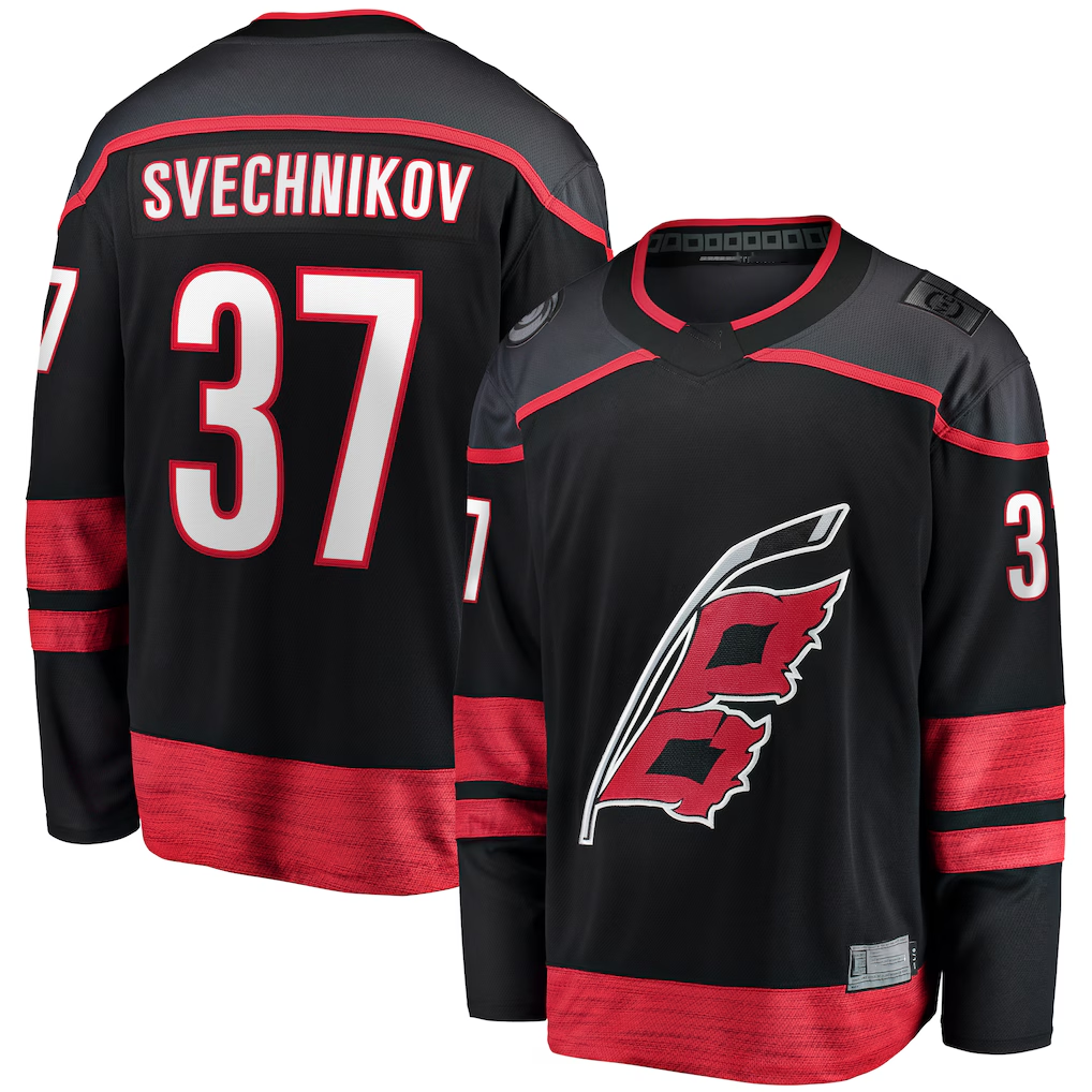 Kooe C.Hurricanes #37 Andrei Svechnikov Black Home Breakaway Stitched Jerseys