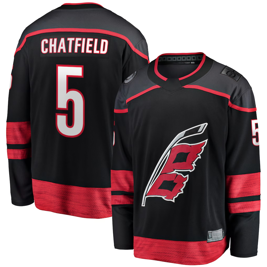 Kooe C.Hurricanes #5 Jalen Chatfield Black Home Premier Breakaway Player Stitched Jerseys