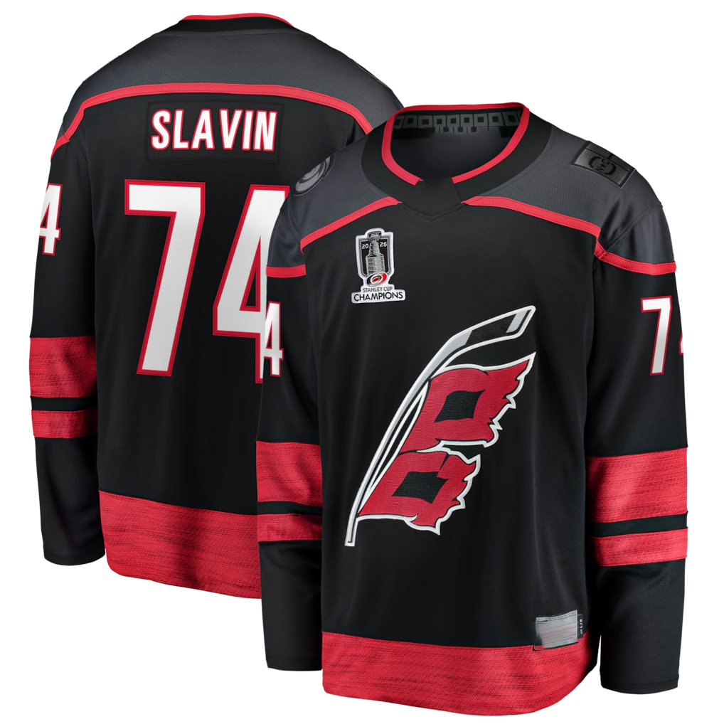 Kooe C.Hurricanes #74 Jaccob Slavin Black 2026 Stanley Cup Champions Home Breakaway Stitched Jerseys