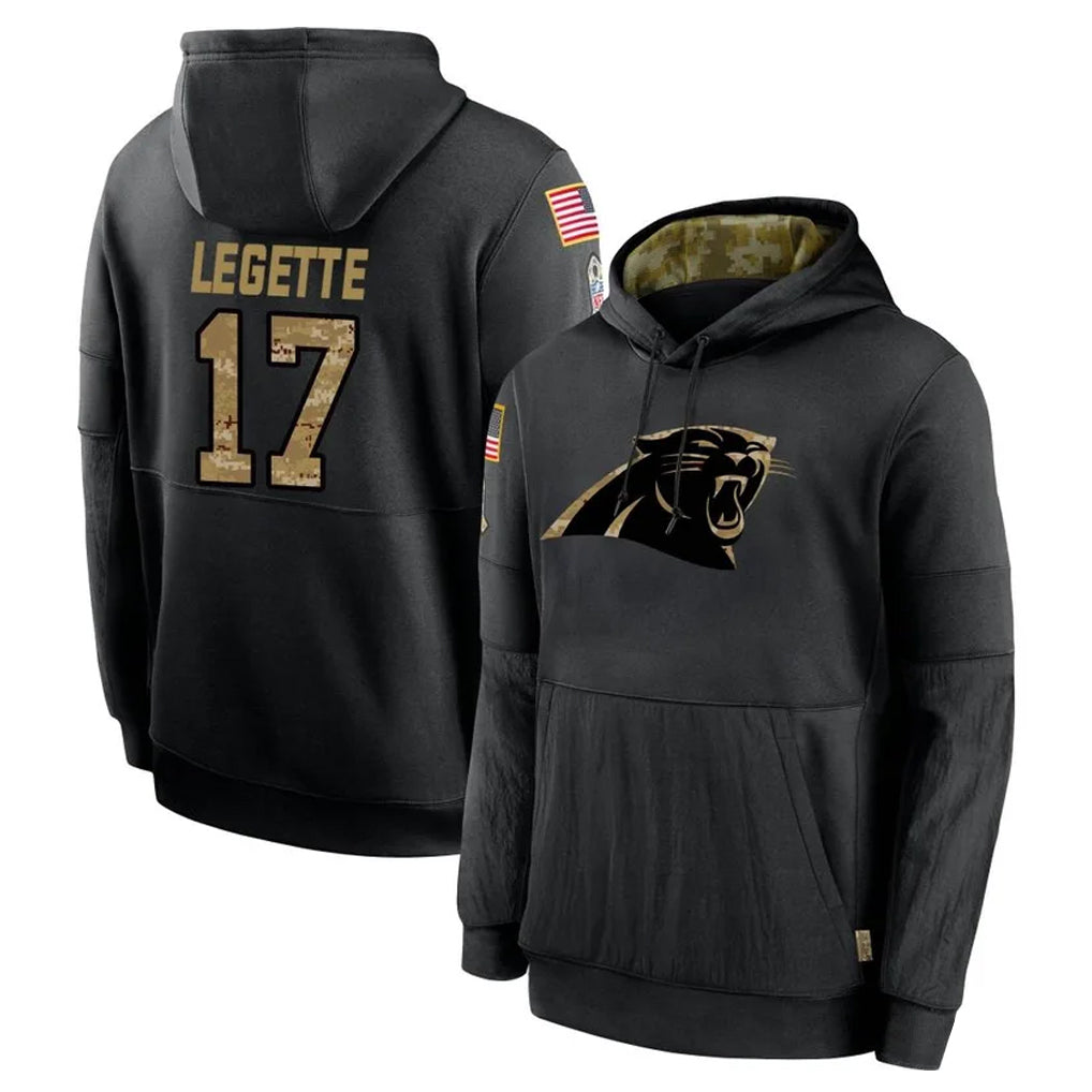 Kooe C.Panthers #17 Xavier Legette Player Black Salute to Service Pullover Hoodies Limited Game Stitched Jerseys