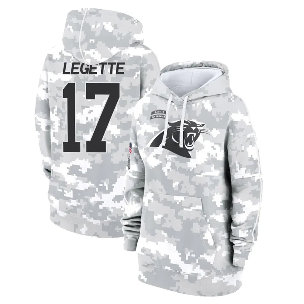 Kooe C.Panthers #17 Xavier Legette Player Arctic Camo Salute to Service Hoodies Stitched Jerseys