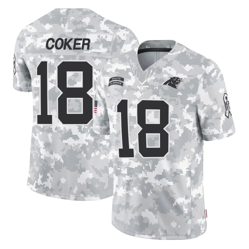 Kooe C.Panthers #18 Jalen Coker Player Arctic Camo Salute to Service Limited Game Stitched Jerseys