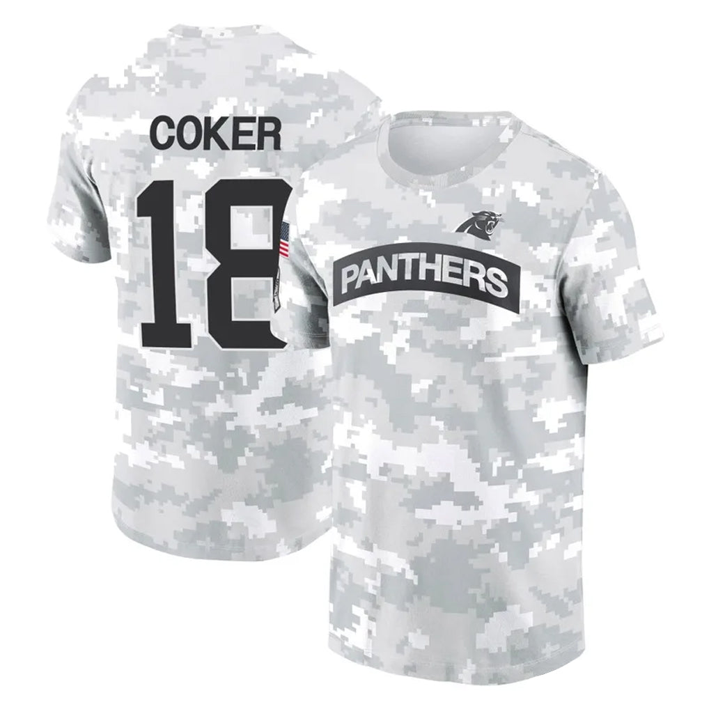 Kooe C.Panthers #18 Jalen Coker Player Arctic Camo Salute to Service T-Shirt Hoodies Stitched Jerseys