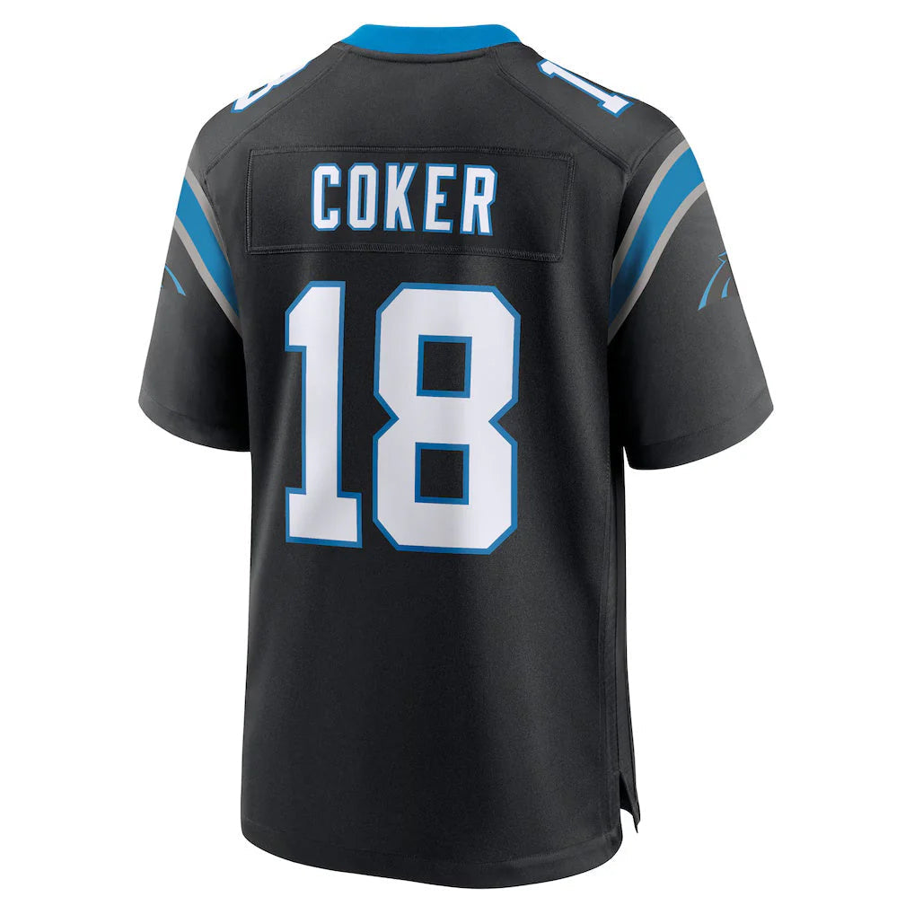 Kooe C.Panthers #18 Jalen Coker Player Black Home Game Stitched Jerseys