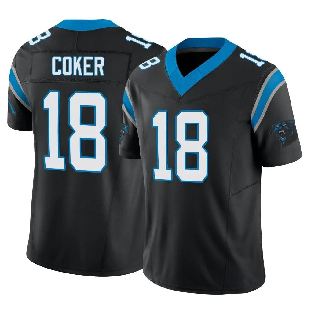 Kooe C.Panthers #18 Jalen Coker Player Black Vapor F.U.S.E. Limited Home Game Stitched Jerseys