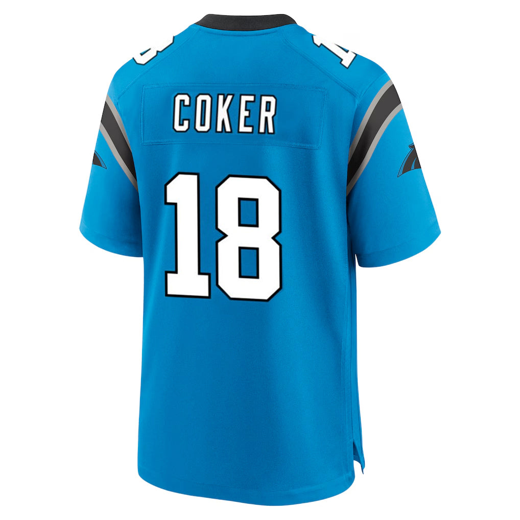 Kooe C.Panthers #18 Jalen Coker Player Blue Home Game Stitched Jerseys