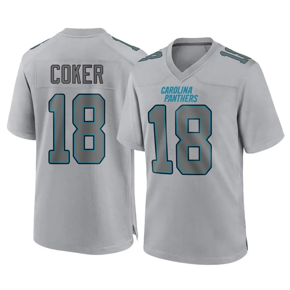 Kooe C.Panthers #18 Jalen Coker Player Gray Atmosphere Fashion Game Stitched Jerseys