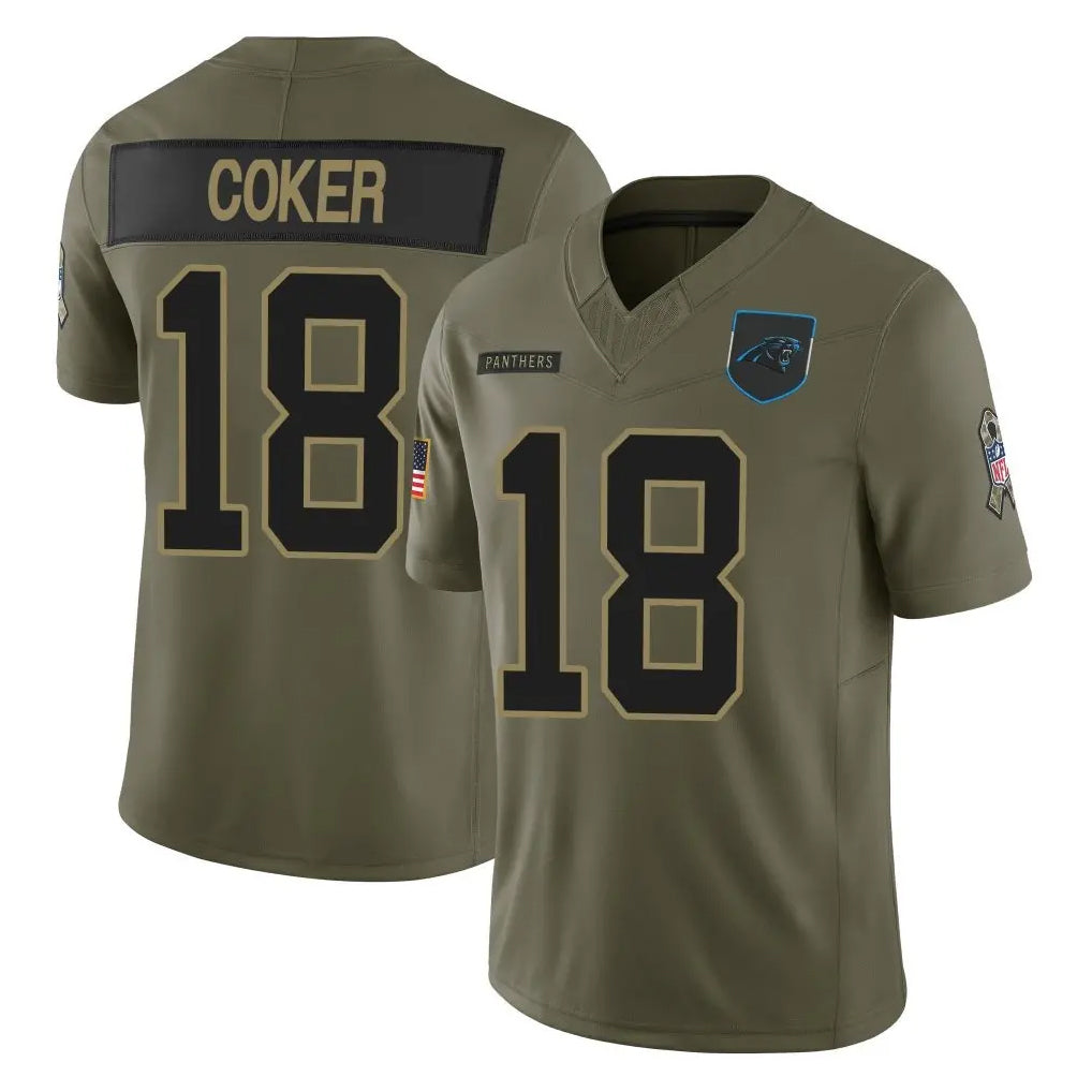 Kooe C.Panthers #18 Jalen Coker Player Olive Salute to Service Limited Home Game Stitched Jerseys