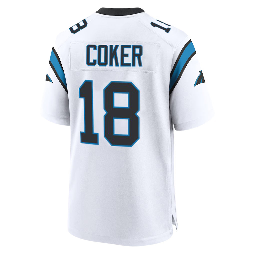 Kooe C.Panthers #18 Jalen Coker Player White Home Game Stitched Jerseys