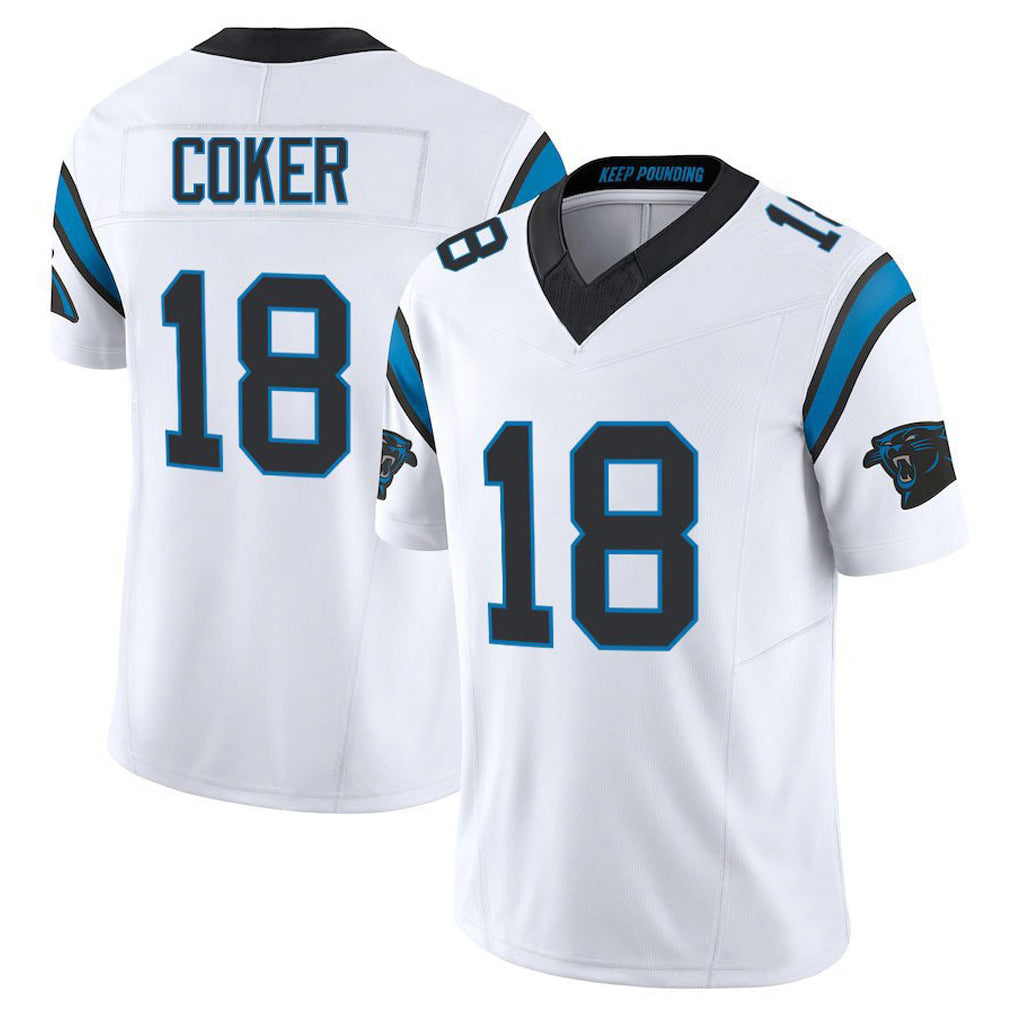 Kooe C.Panthers #18 Jalen Coker Player White Vapor F.U.S.E. Limited Home Game Stitched Jerseys