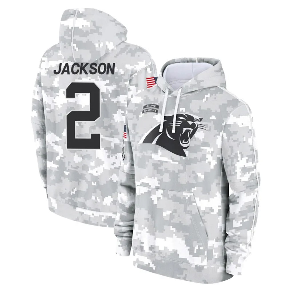 Kooe C.Panthers #2 Michael Jackson Player Arctic Camo Salute to Service Pullover Hoodies Limited Game Stitched Jerseys