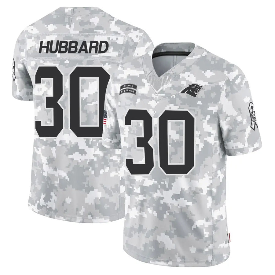 Kooe C.Panthers #30 Chuba Hubbard Player Arctic Camo Salute to Service Limited  Jerseys
