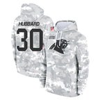 Kooe C.Panthers #30 Chuba Hubbard Player Arctic Camo Salute to Service Pullover Hoodies Limited Game Stitched Jerseys