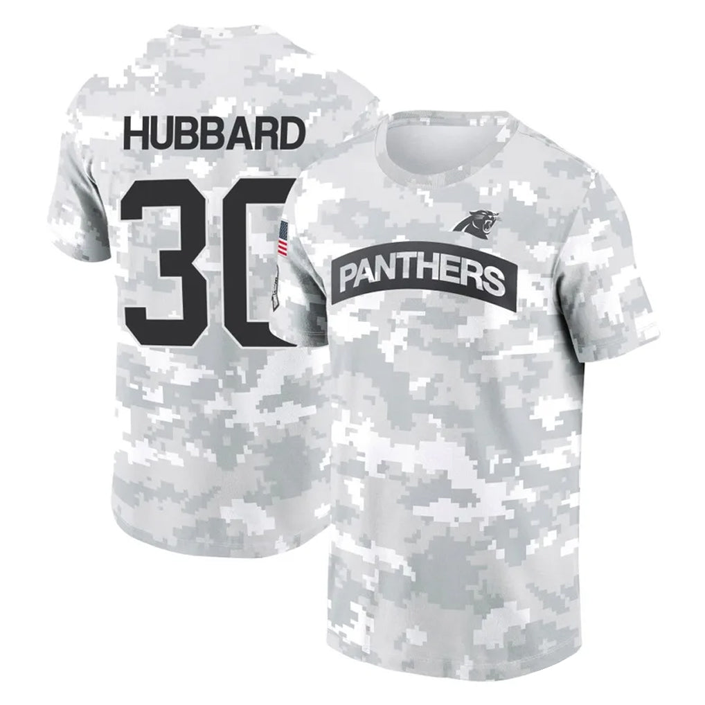 Kooe C.Panthers #30 Chuba Hubbard Player Arctic Camo Salute to Service T-Shirt Hoodies Stitched Jerseys