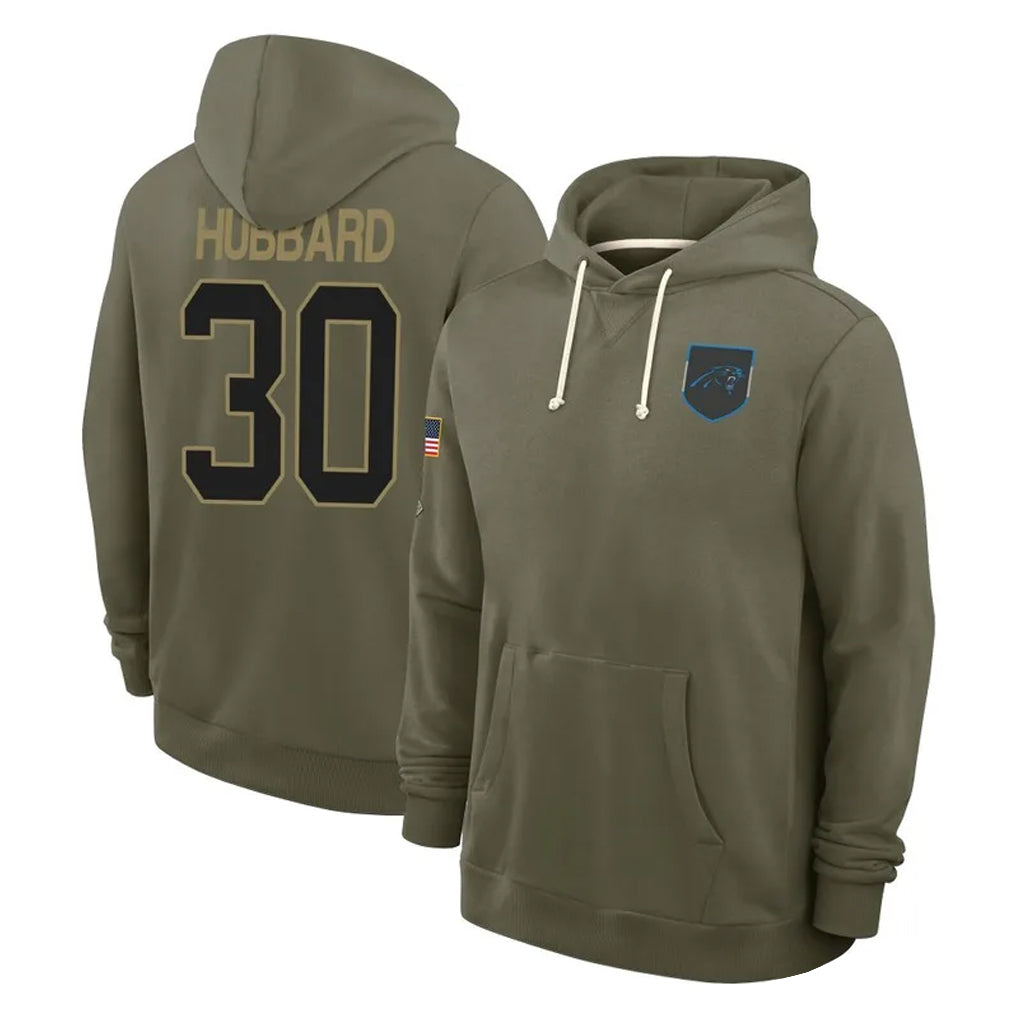 Kooe C.Panthers #30 Chuba Hubbard Player Olive Salute to Service Hoodies Game Stitched Jerseys
