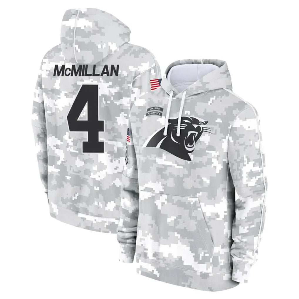 Kooe C.Panthers #4 Tetairoa McMillan Player Arctic Camo Salute to Service Pullover Hoodies Limited Game Stitched Jerseys