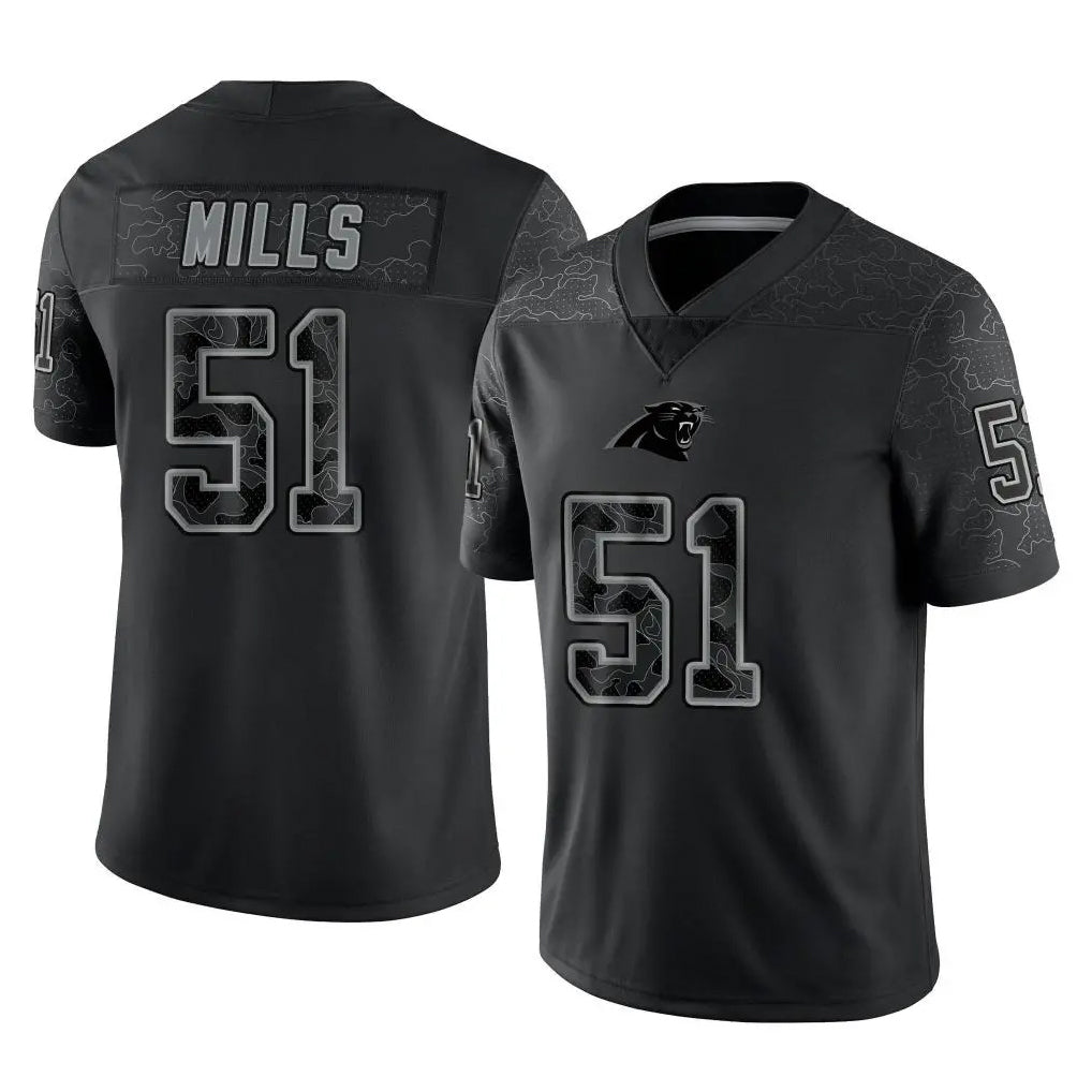 Kooe C.Panthers #51 Sam Mills Player Black Limited Reflective Game Stitched Jerseys