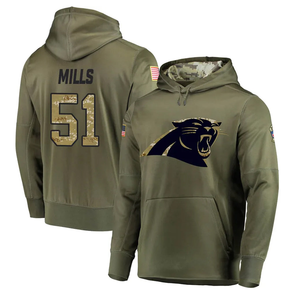 Kooe C.Panthers #51 Sam Mills Player Olive Salute to Service Hoodies Stitched Jerseys