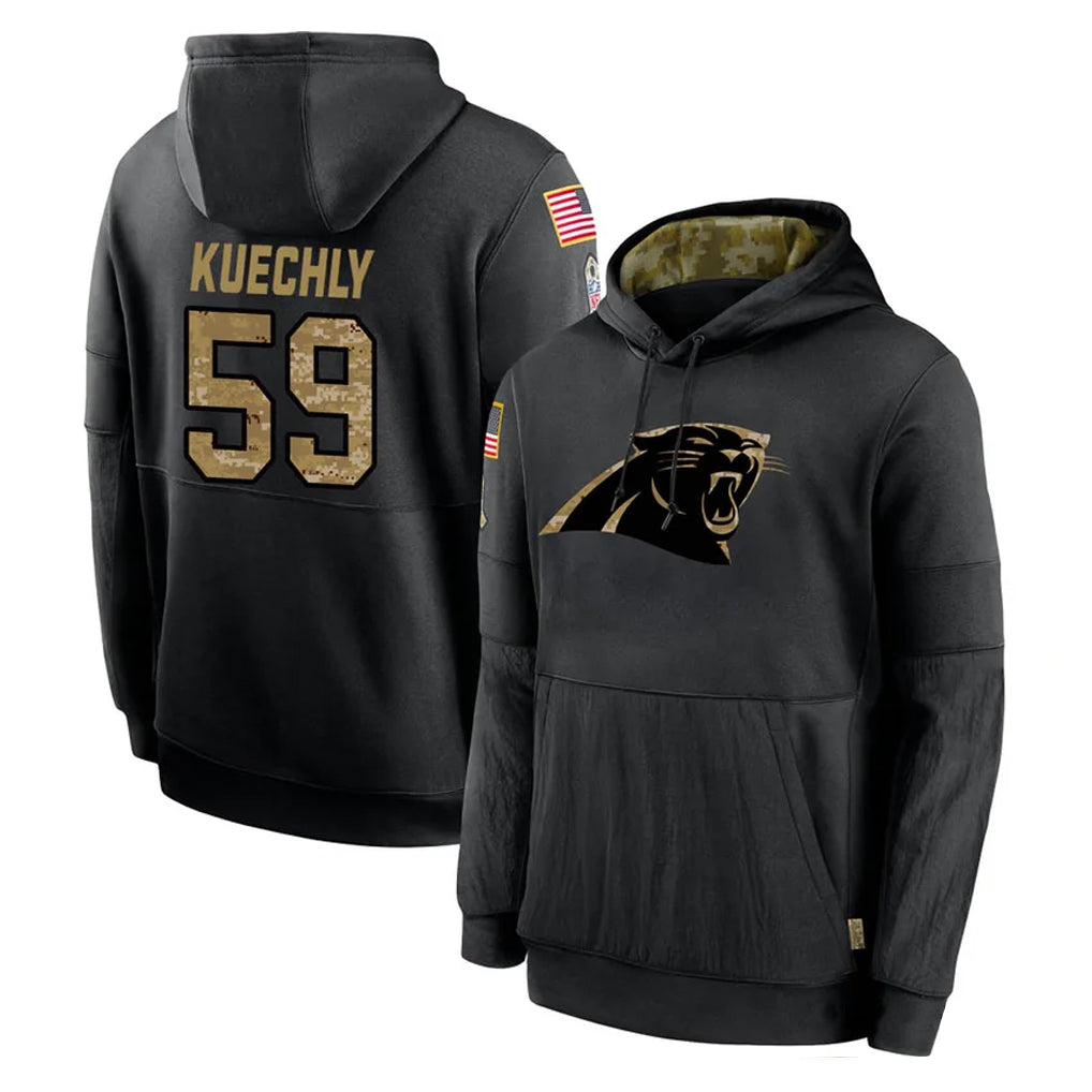 Kooe C.Panthers #59 Luke Kuechly Player Black Salute to Service Pullover Hoodies Limited Game Stitched Jerseys
