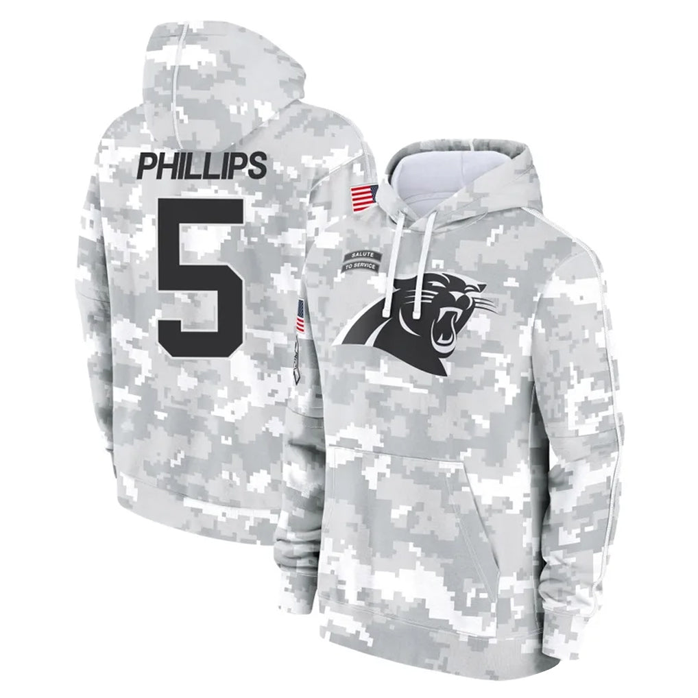 Kooe C.Panthers #5 Jaelan Phillips Player Arctic Camo Salute to Service Pullover Hoodies Limited Game Stitched Jerseys