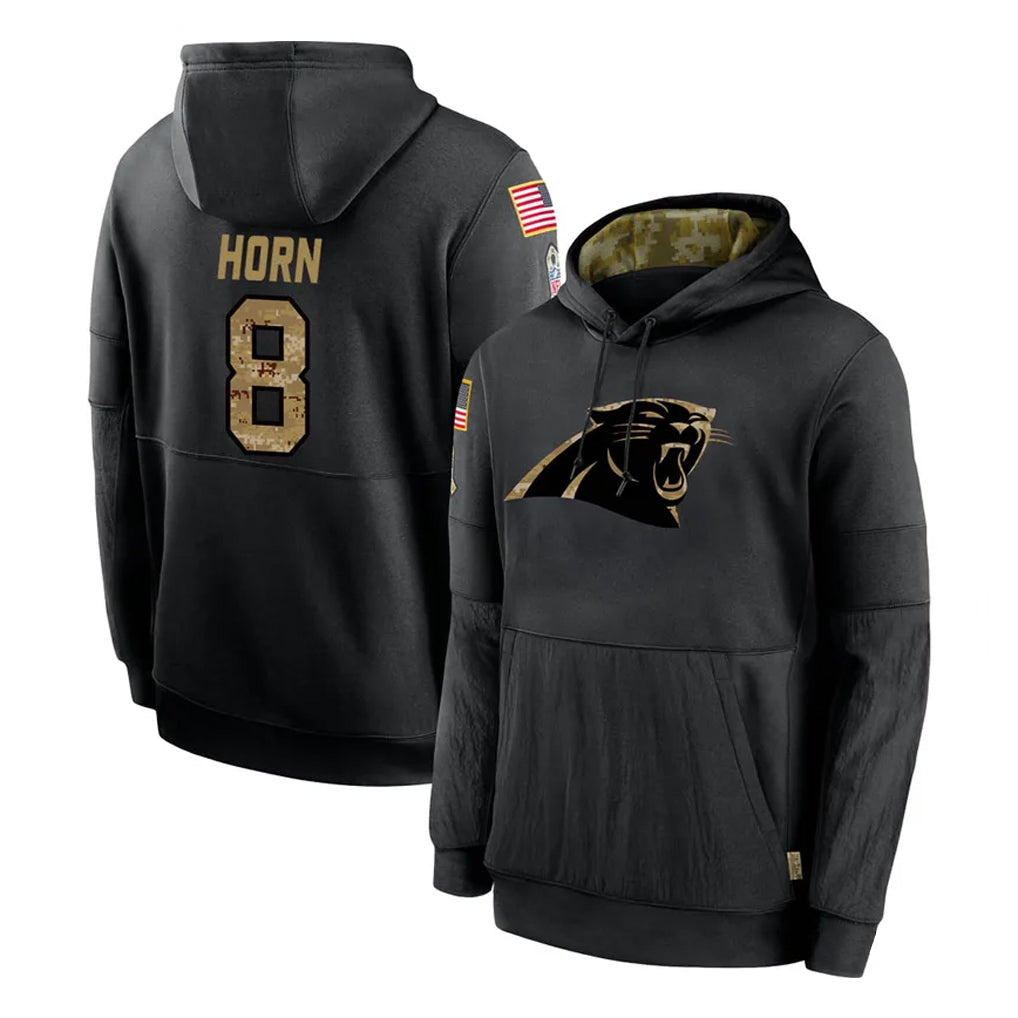 Kooe C.Panthers #8 Jaycee Horn Player Black Salute to Service Pullover Hoodies Limited Game Stitched Jerseys
