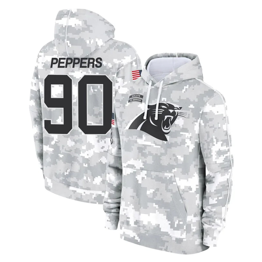 Kooe C.Panthers #90 Julius Peppers Player Arctic Camo Salute to Service Pullover Hoodies Limited Game Stitched Jerseys