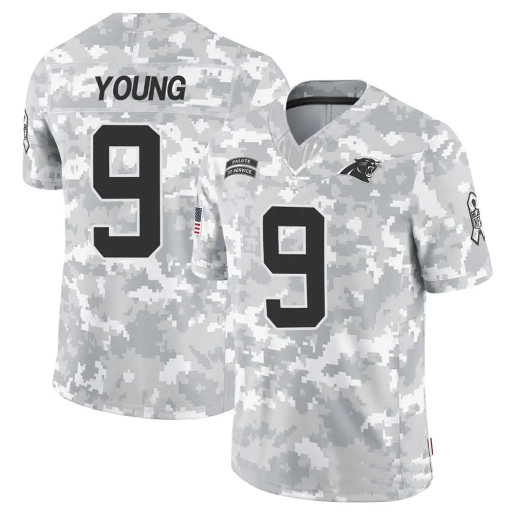 Kooe C.Panthers #9 Bryce Young Player Arctic Camo Salute to Service Limited Stitched Jerseys