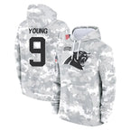 Kooe C.Panthers #9 Bryce Young Player Arctic Camo Salute to Service Pullover Hoodies Limited Game Stitched Jerseys