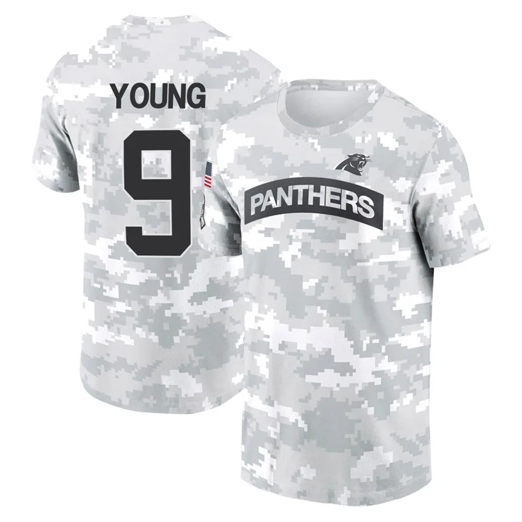 Kooe C.Panthers #9 Bryce Young Player Arctic Camo Salute to Service T-Shirt Hoodies Stitched Jerseys