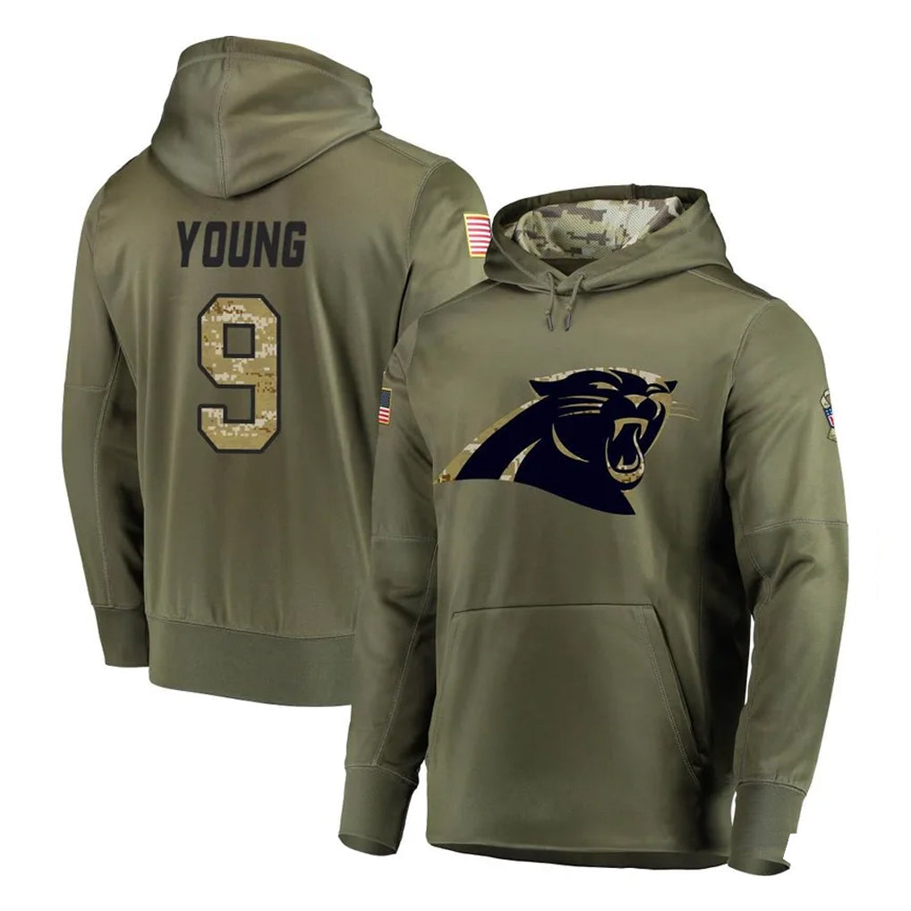 Kooe C.Panthers #9 Bryce Young Player Olive Salute to Service Hoodies Stitched Jerseys