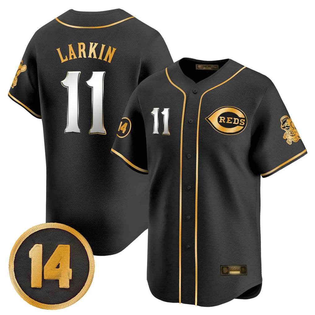 Kooe C.Reds #11 Barry Larkin Player Black-Gold Vapor Premier Limited Home Stitched Jerseys