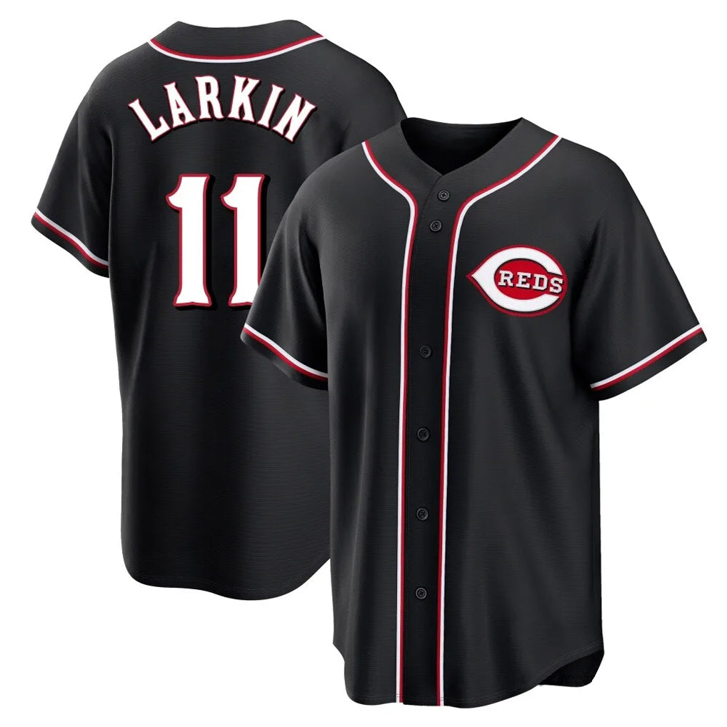 Kooe C.Reds #11 Barry Larkin Player Black Fashion Out Home Game Stitched Jerseys