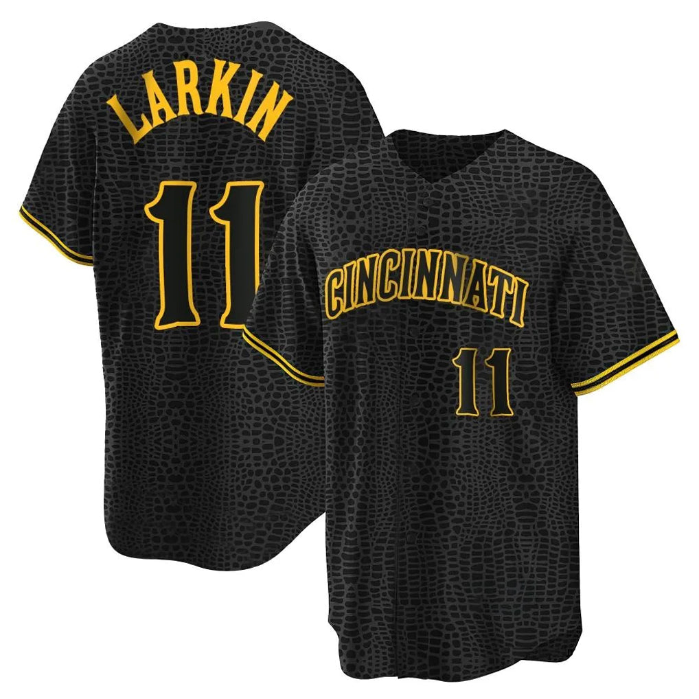 Kooe C.Reds #11 Barry Larkin Player Black Snake Skin City Home Stitched Jerseys
