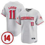 Kooe C.Reds #11 Barry Larkin Player Gray Vapor Premier Limited Home Stitched Jerseys
