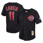 Kooe C.Reds #11 Barry Larkin Player Mitchell & Ness Black Throwback Cooperstown Mesh Game Stitched Jerseys