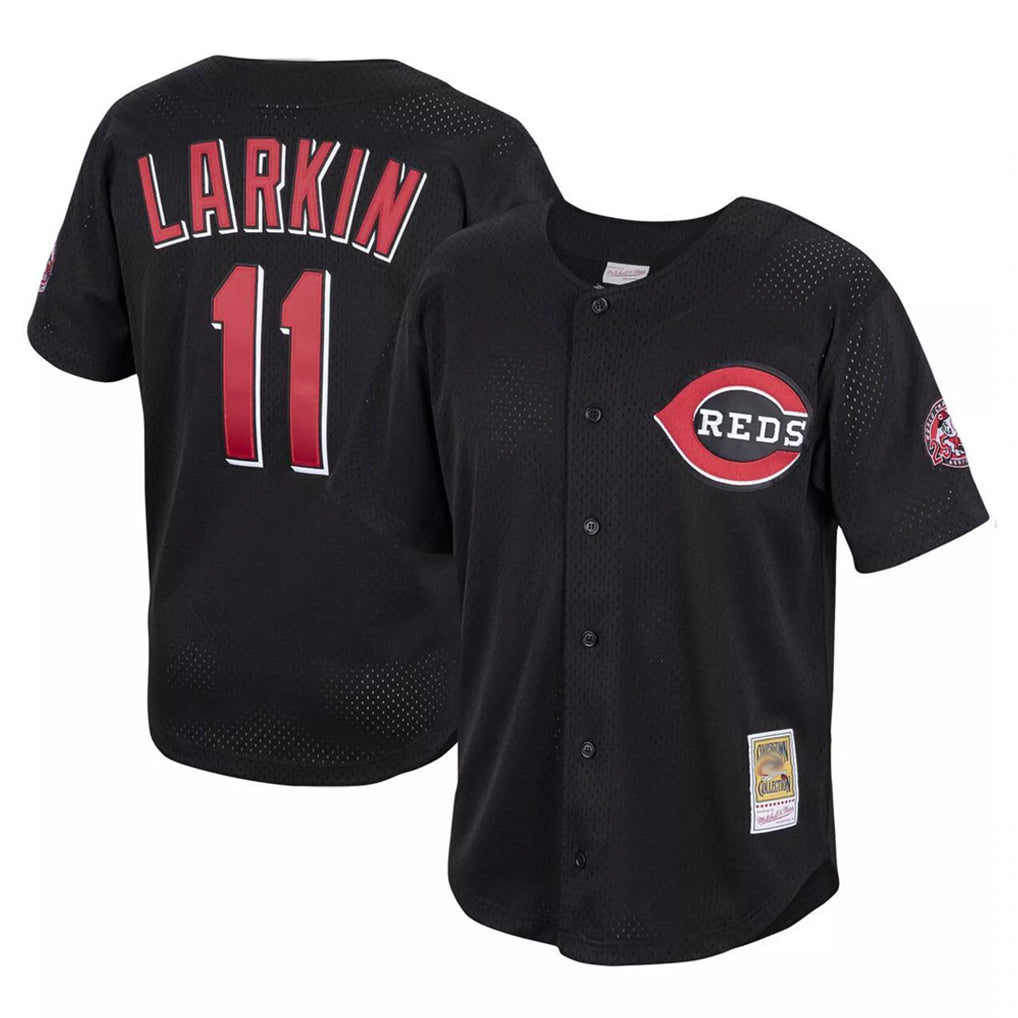 Kooe C.Reds #11 Barry Larkin Player Mitchell & Ness Black Throwback Cooperstown Mesh Game Stitched Jerseys
